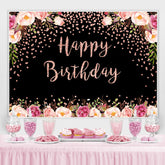 Rosa Blumen Und Schwarz Bokeh Glücklich Geburtstag Hintergrund